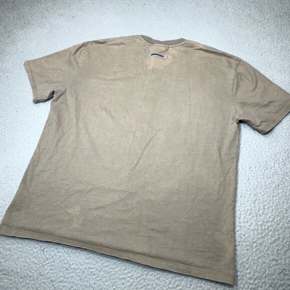 Fear of God Essentials Shirt Mens Large Beige Applique Boxy Khaki Logo Spell Out - Picture 13 of 16